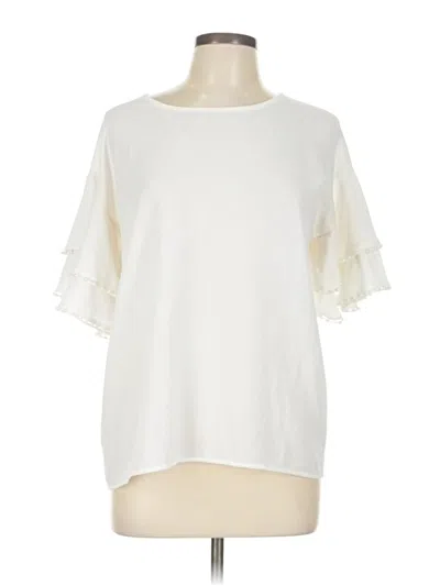 Pre-owned Ariella Short Sleeve Top White Mock Neckline Tops