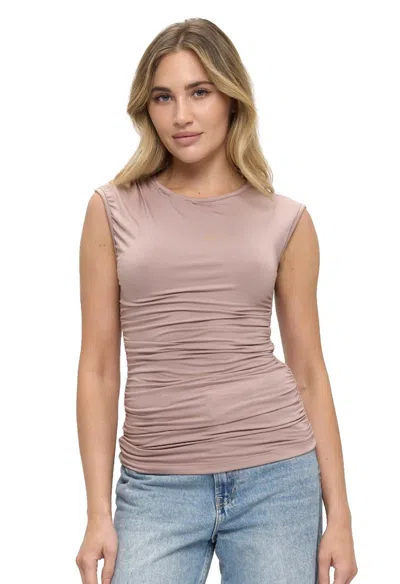 Ariella Sleeveless Ruched Top In Taupe In Multi