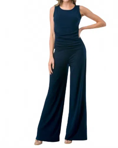Ariella Sleeveless Ruched Wide Leg Jumpsuit In Navy In Blue