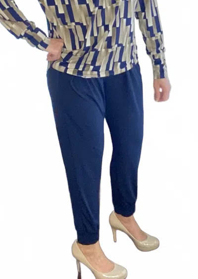 Ariella Smocking Cuff Jogger In Navy In Blue