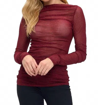 Ariella Sparkle Mesh Ruched Top In Wine In Red