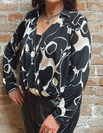 Ariella Surplice Abstract Print Top In Black
