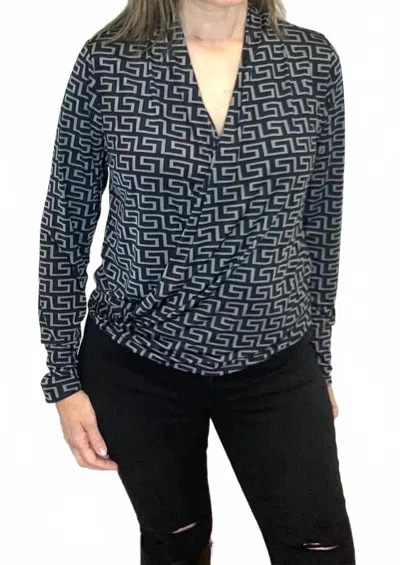 Ariella Surplice Top In Black/multi In Blue