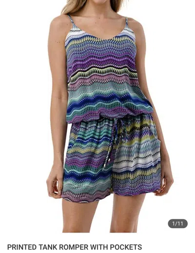 Ariella Tank Romper With Pockets In Blue Multi