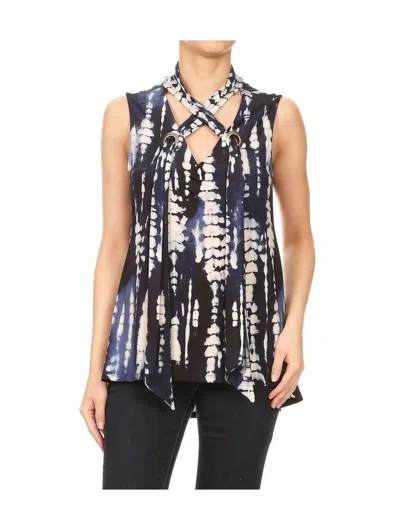 Ariella Tie Dye Scarf Top In Blue