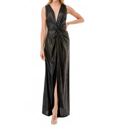 Ariella Twist Front Faux Leather Maxi Dress In Black