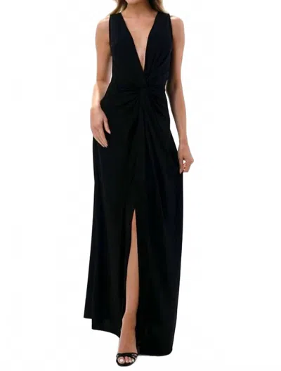 Ariella Twist Front Plunging Neckline Maxi Dress In Black