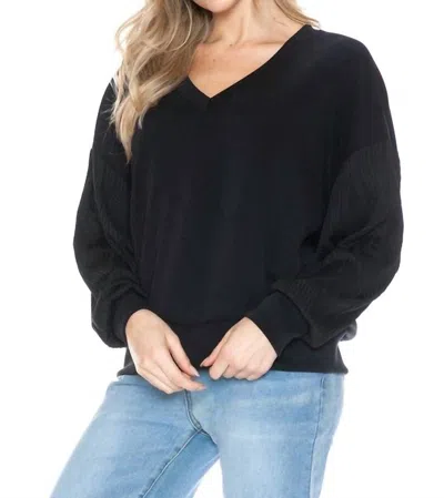 Ariella V-neck Top With Contrast Sleeve In Black