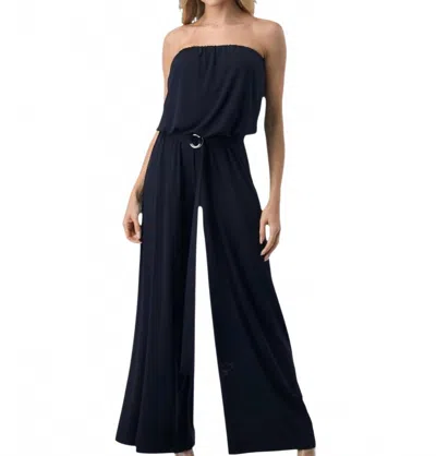 Ariella Wide Leg Jumpsuit With Ring Belt In Navy In Blue
