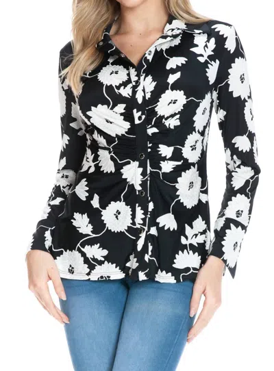 Ariella Women's Floral Collared Button Up Top In Black/white In Multi