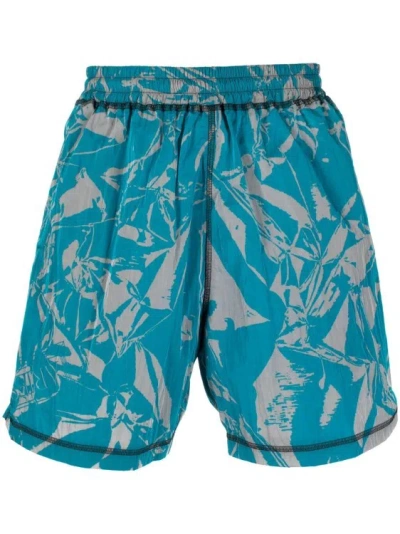 Aries Abstract Pattern Elasticated Shorts In Blue