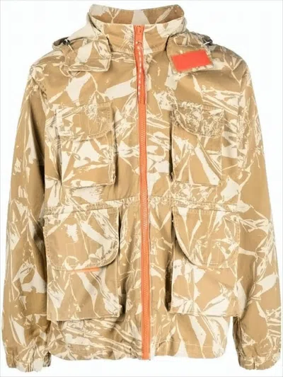 Aries Arise Beige Abstract Leaf Pattern Utility Jacket In Multi