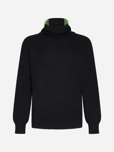 Aries Intarsia-knit Hooded Jumper In Black