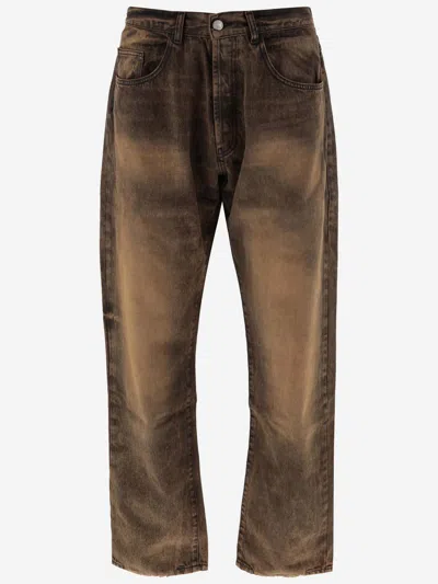 Aries Acid-wash Wide-leg Jeans In Brown,orange
