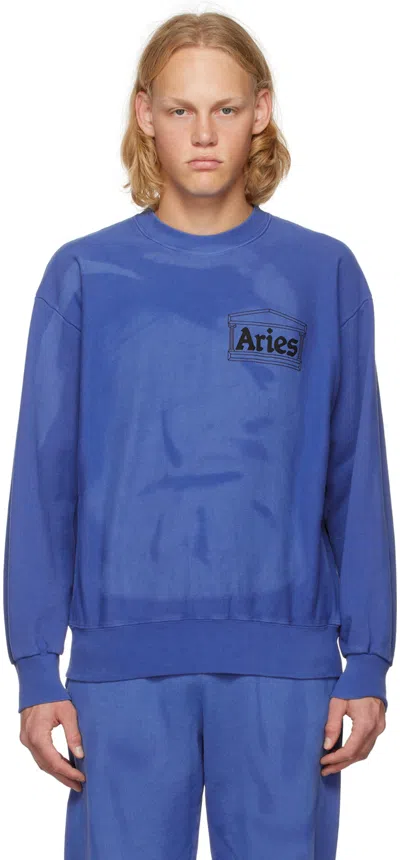Aries Temple Brand-print Faded-wash Cotton-jersey Sweatshirt In Blue