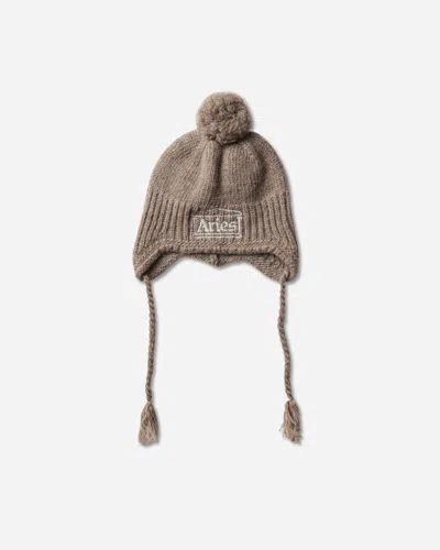 Aries Chunky Knit Pom Pom Beanie In Brown