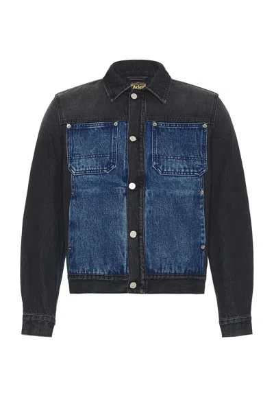 Aries Colourblocked Denim Work Jacket In Black & Blue