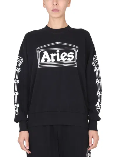 Aries Cotton Ribbed Crew-neck Sweatshirt In Black