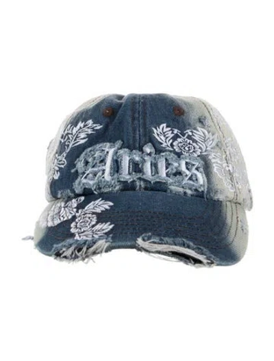 Pre-owned Aries Distressed Baseball Cap In Blue