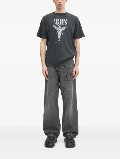 Aries Distressed Graphic T-shirt In Gray
