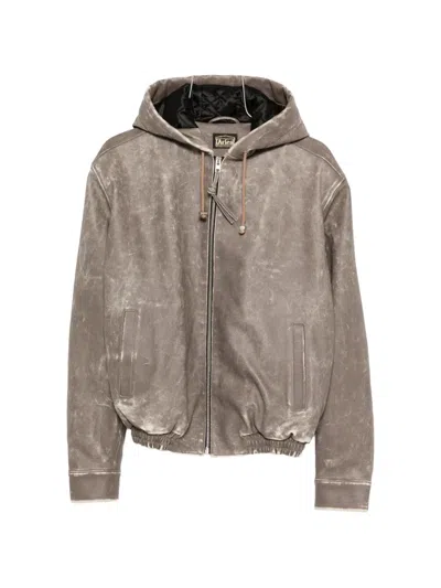 Aries Distressed Hooded Bomber Jacket In Gray