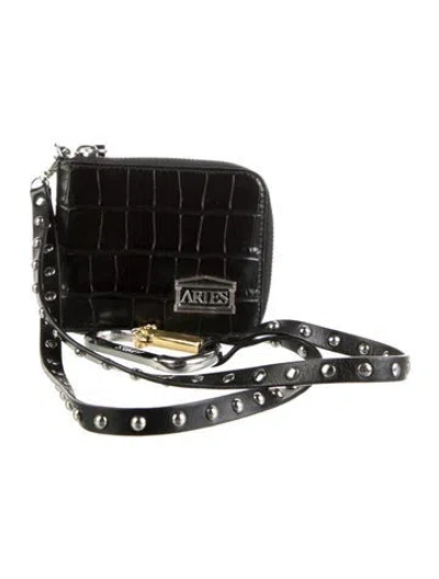 Pre-owned Aries Embossed Leather Animal Print Wallet In Black