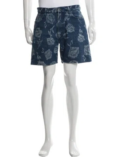 Pre-owned Aries Floral Print Denim Shorts In Blue