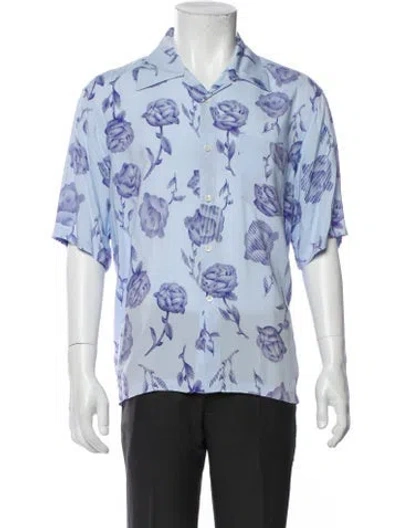 Pre-owned Aries Floral Print Short Sleeve Shirt In Blue