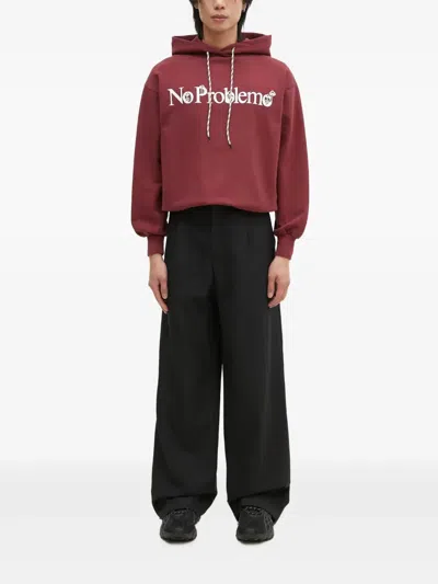 Aries Funghi Problemo Mushroom-print Drawstring Hoodie In Burgundy