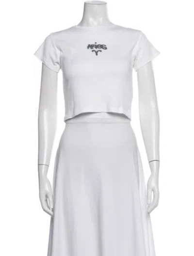 Pre-owned Aries Graphic Print Crew Neck Crop Top In White