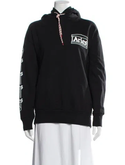 Pre-owned Aries Graphic Print Crew Neck Hoodie In Black