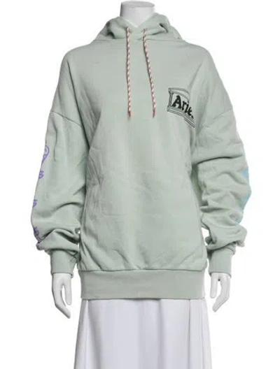 Pre-owned Aries Graphic Print Crew Neck Hoodie In Blue/green