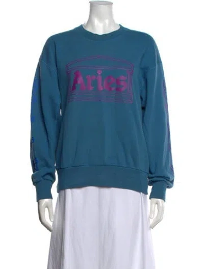 Pre-owned Aries Graphic Print Crew Neck Sweater In Blue