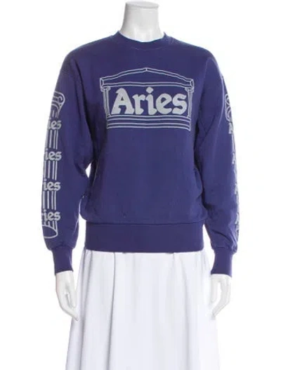 Pre-owned Aries Graphic Print Crew Neck Sweatshirt In Blue