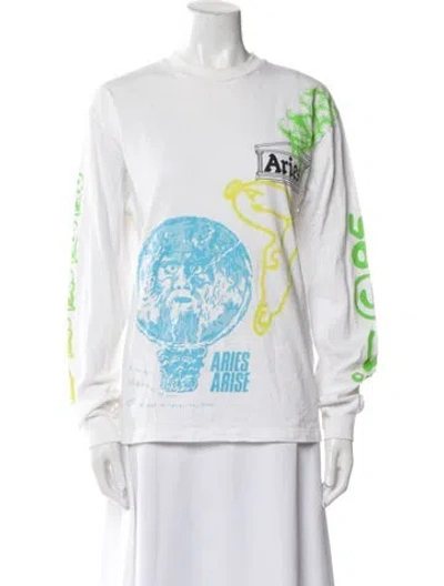 Pre-owned Aries Graphic Print Crew Neck Sweatshirt In White