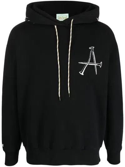 Aries Hoodie With Drawstring Hood And Back Detail In Black
