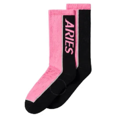 Aries Jacquard Logo Credit Card Socks In Pink