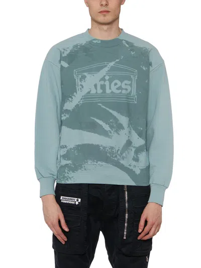 Aries Sunbleached Cotton Sweatshirt In Blue