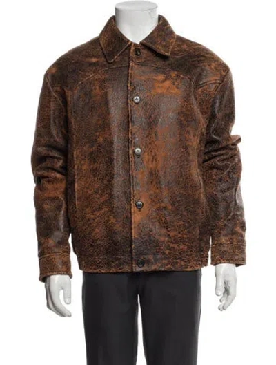 Pre-owned Aries Lamb Leather Patterned Jacket In Brown