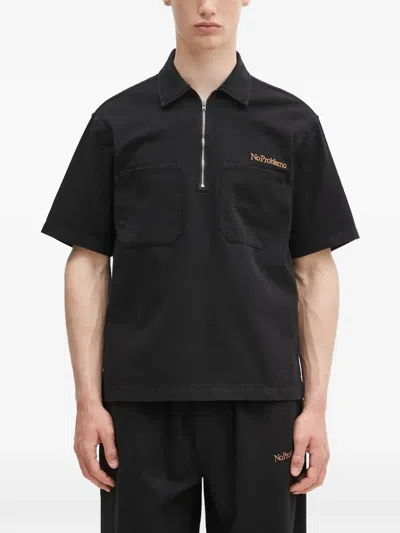 Aries Logo-embroidered Polo Shirt In Black