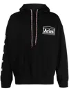 Aries Logo Printed Drawstring Hoodie In Black