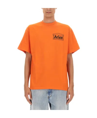 ARIES ARIES LOGO PRINTED CREWNECK T-SHIRT
