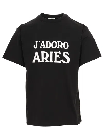 Aries Logo Printed Jersey T-shirt In Black