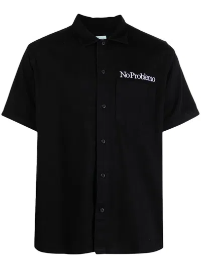 Aries Logo Short Sleeves Shirt In Black