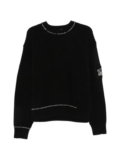 Aries Logo-patch Long-sleeve Sweater In Black