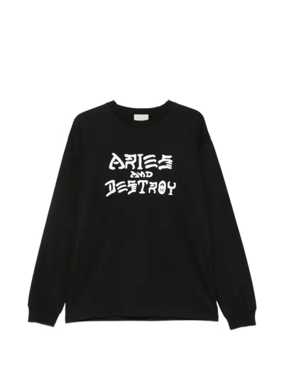 Aries Long-sleeve Slogan-print T-shirt In Black
