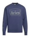 Aries Navy Reflective Column Cotton Sweatshirt In Navy Blue