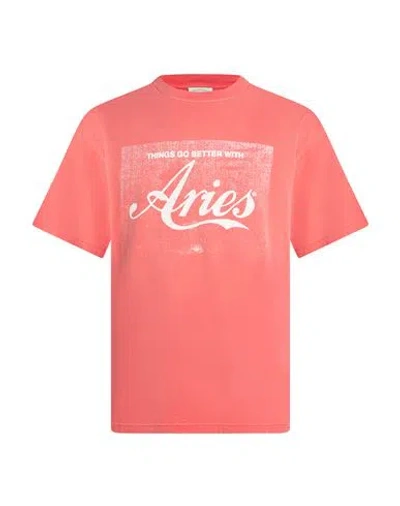 Aries Man T-shirt Coral Size L Cotton In Red