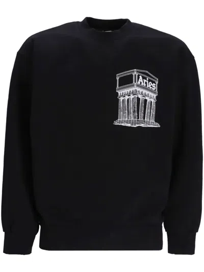 Aries Mega Temple Crew-neck Sweatshirt In Black