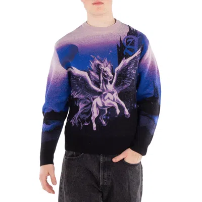 Aries Men's Purple Woolen Jumper Pegasus Print Sweater